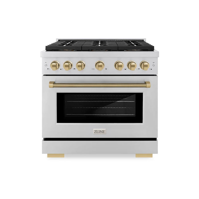 ZLINE Autograph Edition 36" Paramount Gas Range, DuoPro™ Cooktop, Gas Convection Oven, Stainless Steel, Helix Handle PSGRZ-36-KCB09K