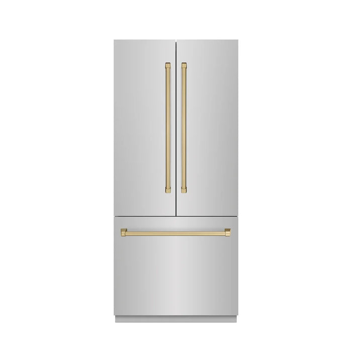 ZLINE 36" French Door Built-In Bottom Freezer Refrigerator, Water Dispenser, Ice Maker, Stainless Steel, Accents SRBIVZ-304-36CB09K