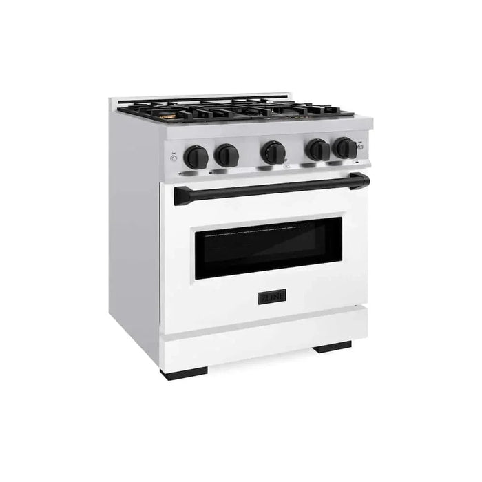 ZLINE 30" Dual Fuel Range, Gas Cooktop, Electric Convection Oven Stainless Steel, White Matte Matte Black CDRZ-WM-30-MB09K