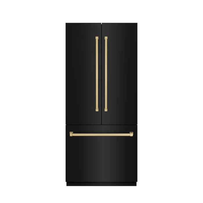 ZLINE 36" French Door Built-In Bottom Freezer Refrigerator, Water Dispenser, Ice Maker, Black Stainless Steel, Accents SRBIVZ-BS-36-CB09K