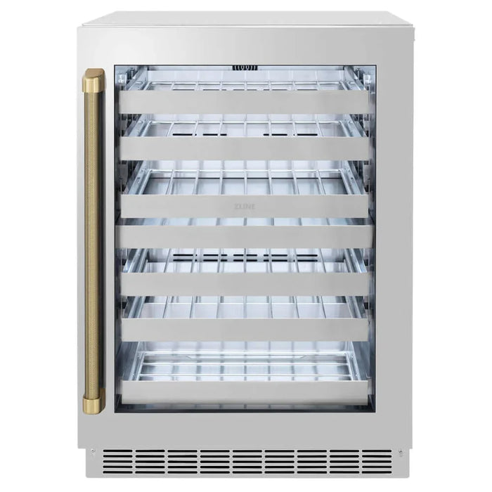 ZLINE Autograph 24" Dual Zone 44 Bottle Wine Cooler With Stainless Steel Glass Door, Helix Handle, Accents RWDOZ-GS-24-KCB09K