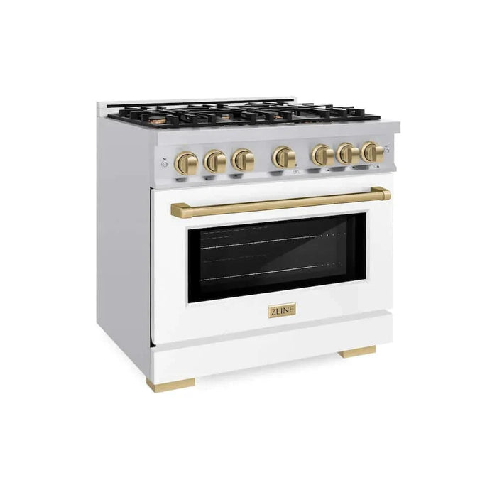 ZLINE 36" Select Gas Range Convection Gas Oven Stainless Steel White Matte Doors Champagne Bronze HGRZ-WM-36-CB09K
