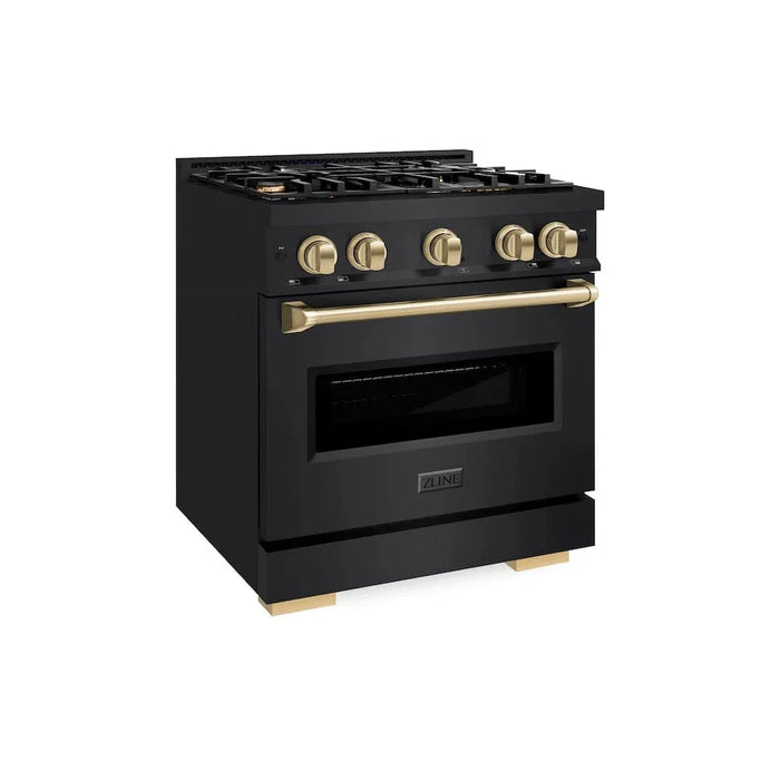 ZLINE 30" Dual Fuel Range, Gas Cooktop, Electric Convection Oven Black Stainless Steel, Champagne Bronze CDRBZ-30-CB09K