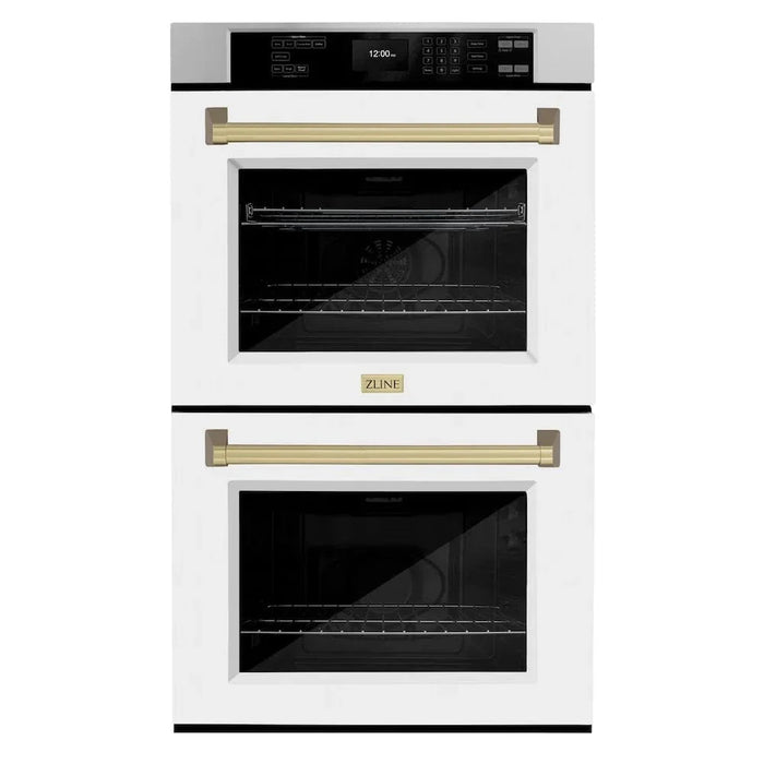 ZLINE 30"Professional True Convection Double Wall Oven, Air Fry, Self Clean, White Matte, Champagne Bronze WADZ-WM-30-CB09K