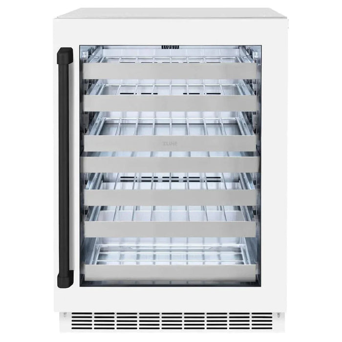 ZLINE 24" Touchstone Dual Zone 44 Bottle Wine Cooler White Matte Glass Door Matte Black Handle RWDOZ-WM-24-MB09K