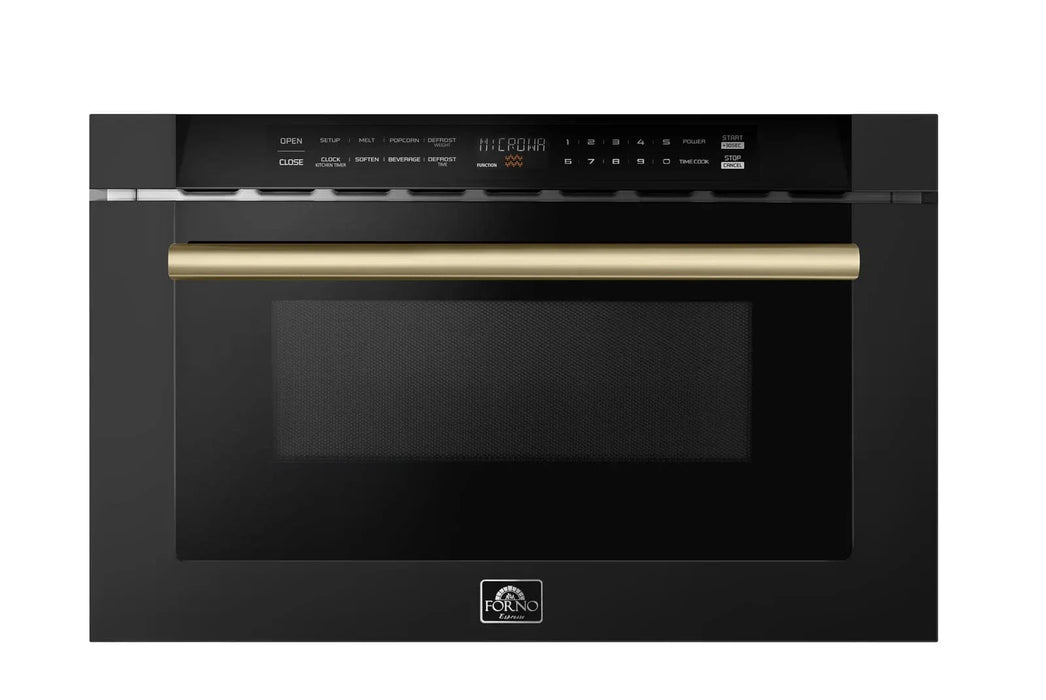 Forno 24" Microwave Drawer Black with Antique Brass, FMWDR3000-24BLK09K