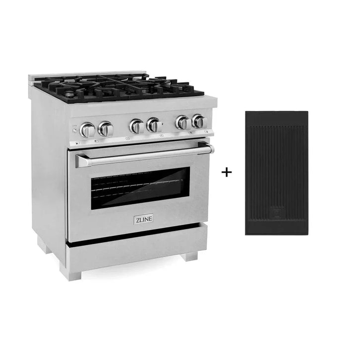 ZLINE 30" Dual Fuel Range, Snow Stainless, Snow Stainless Door, Griddle RAS-SN-GR-3009K