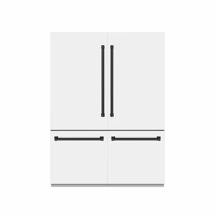 ZLINE 60" Built-In Bottom Freezer Refrigerator with Water Dispenser, Ice Maker, White Matte, Graphite Gray Interior, Matte Black GRBIVZ-WM-60-MB09K