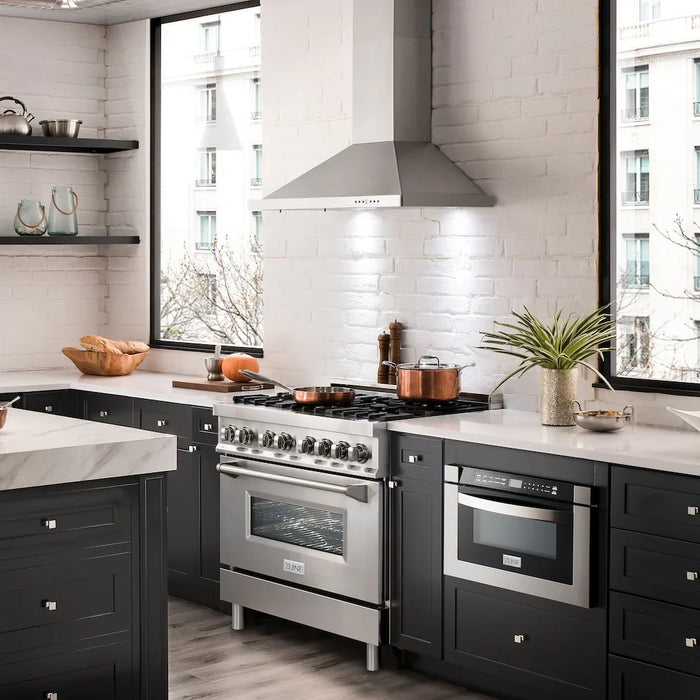 ZLINE 36" Bundled Stainless Dual Range, Range Hood, Microwave, 3KP-RARH36-MW09K