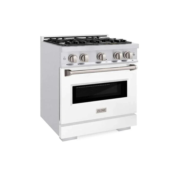 ZLINE 30" Dual Fuel Range, Gas Cooktop, Electric Convection Oven DuraSnow® Stainless Steel, White Matte Door CDRS-WM-3009K