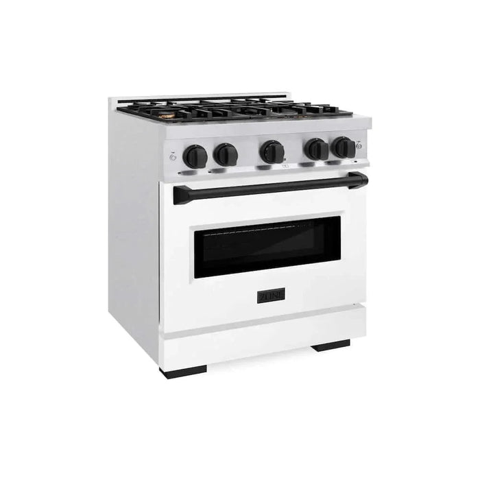ZLINE 30" Dual Fuel Range, Gas Cooktop, Electric Convection Oven DuraSnow® Stainless Steel, Matte Black CDRSZ-30-MB09K