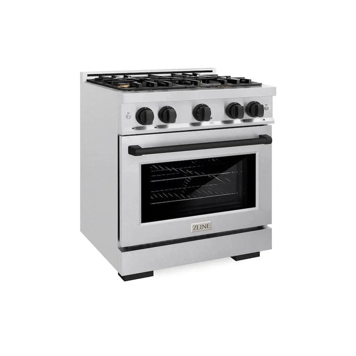 ZLINE 30" Select Dual Fuel Range Gas Cooktop Electric Convection Oven DuraSnow® Stainless Steel Matte Black HDRSZ-30-MB09K