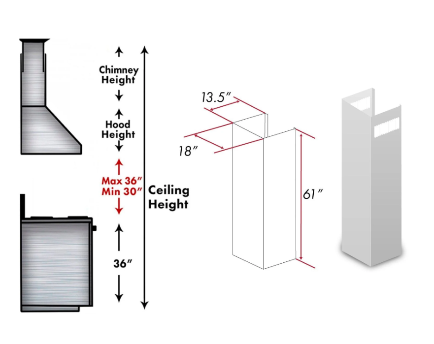 ZLINE 61" Stainless Chimney Extension Ceilings up to 12.5', 8687S-E09K