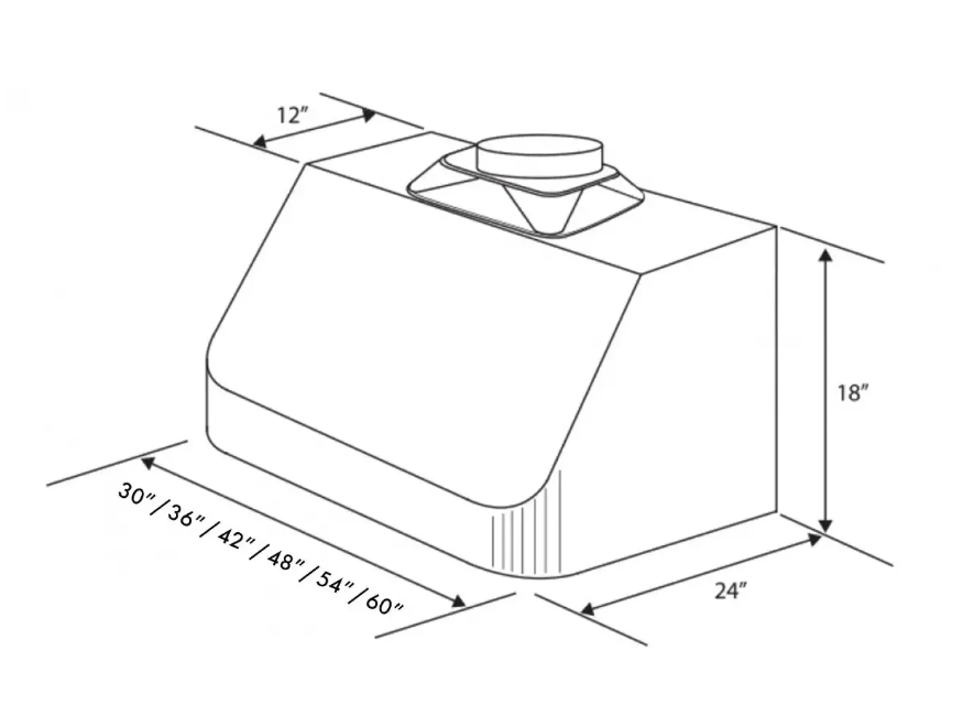 ZLINE 24" Chimney-60" Under Cabinet Hoods, 520/523/527-60-2FTEXT09K