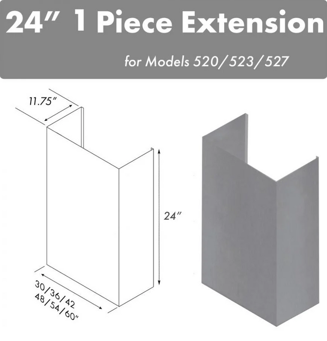 ZLINE 24" Chimney-60" Under Cabinet Hoods, 520/523/527-60-2FTEXT09K