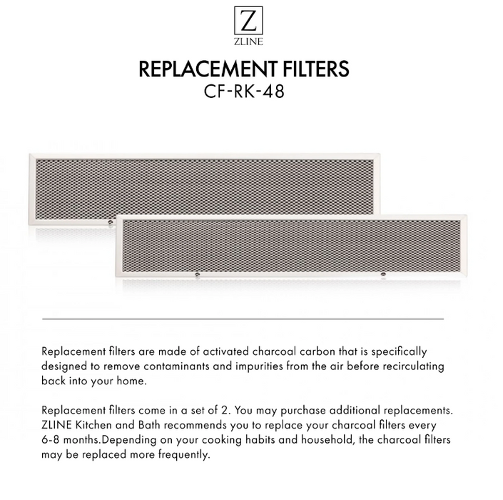 ZLINE Charcoal Filters (Set-2)-48" Under Cabinet Range Hoods, CF-RK-4809K