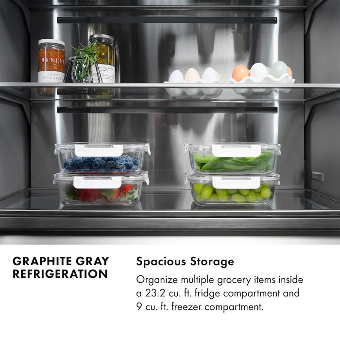 ZLINE Autograph Edition 60" French Door Built-In Bottom Freezer Refrigerator, Water Dispenser, Ice Maker, Black Stainless Steel, Graphite Gray Interior, Helix Handles GRBIVZ-BS60KCB09K