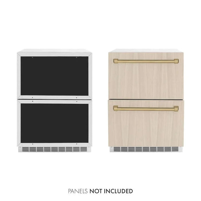 ZLINE 24" Touchstone 168 Can Outdoor-Rated Dual Refrigerator Drawer, Panel Ready Champagne Bronze, RDSPOZ-24-CB09K