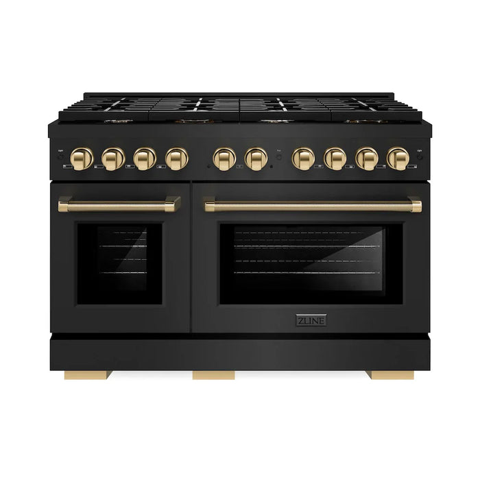 ZLINE Autograph Edition 48" Paramount Gas Range, Cooktop, Gas Convection Oven, Black Stainless Steel, Helix Handle SGRBZ-48-KCB09K