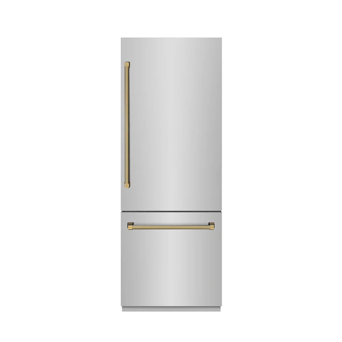 ZLINE Autograph Edition 30" Built-In Bottom Freezer Refrigerator, Water Dispenser, Ice Maker, Stainless Steel, Graphite Gray Interior,Helix Handles GRBIVZ-30430KCB09K