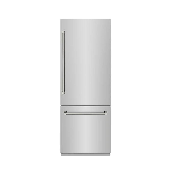 ZLINE Autograph Edition 30" Built-In Bottom Freezer Refrigerator, Water Dispenser, Ice Maker, Stainless Steel, Graphite Gray Interior,Helix Handles GRBIVZ-30430KCB09K