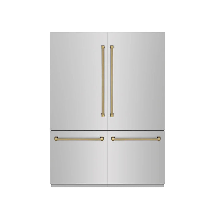 ZLINE Autograph Edition 60" French Door Built-In Bottom Freezer Refrigerator, Water Dispenser, Ice Maker, Stainless Steel, Graphite Gray Interior, Helix Handles GRBIVZ-30460KCB09K