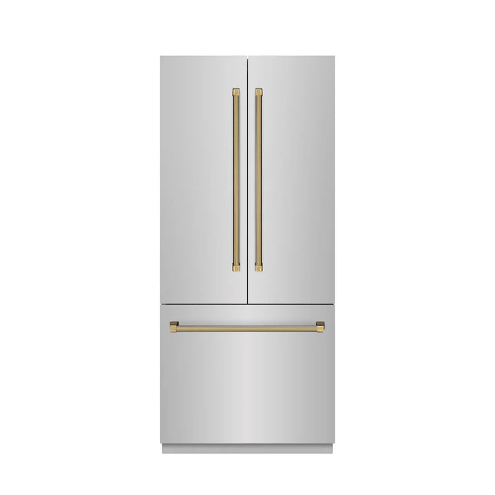 ZLINE Autograph Edition 36" French Door Built-In Bottom Freezer Refrigerator, Water Dispenser, Ice Maker, Stainless Steel, Graphite Gray Interior, Helix Handles GRBIVZ-30436KCB09K