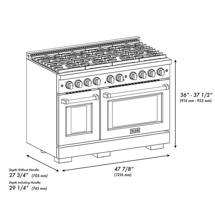 ZLINE 48" Paramount Dual Fuel Range DuoPro™ Cooktop, Dual Ovens PSDR-WM-4809K