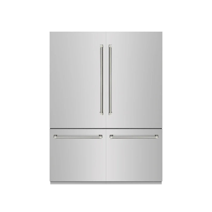 ZLINE Autograph Edition 60" French Door Built-In Bottom Freezer Refrigerator, Water Dispenser, Ice Maker, Stainless Steel, Graphite Gray Interior, Helix Handles GRBIVZ-30460KCB09K