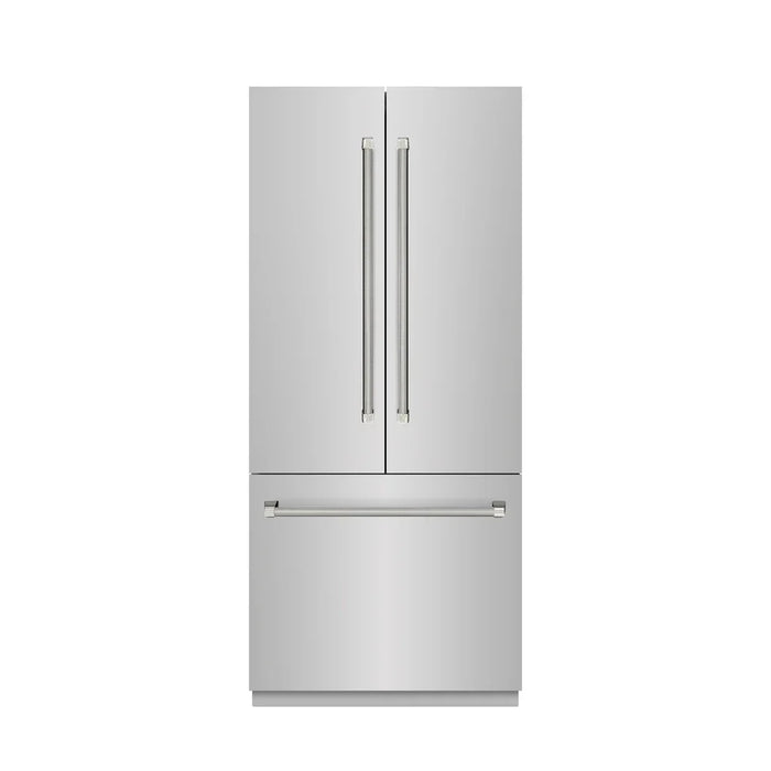ZLINE Autograph Edition 36" French Door Built-In Bottom Freezer Refrigerator, Water Dispenser, Ice Maker, Stainless Steel, Graphite Gray Interior, Helix Handles GRBIVZ-30436KCB09K