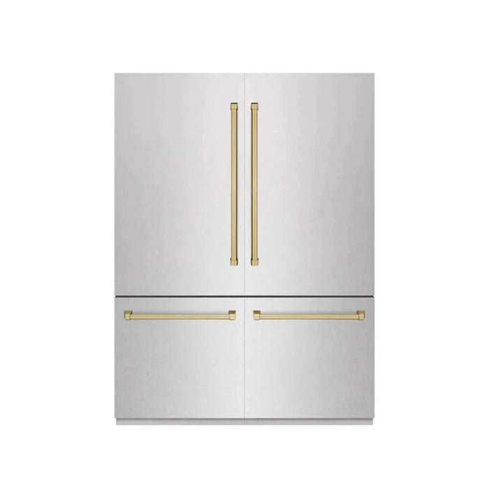 ZLINE 60" Built-In Bottom Freezer Refrigerator with Water Dispenser, Ice Maker, DuraSnow® Stainless Steel, Graphite Gray Interior, Champagne Bronze GRBIVZ-SN-60-CB09K