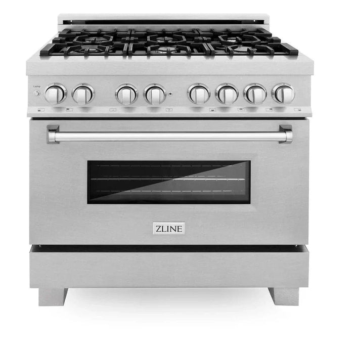 ZLINE 36" Dual Fuel Range, Snow Stainless, Snow Stainless Door, Griddle RAS-SN-GR-3609K