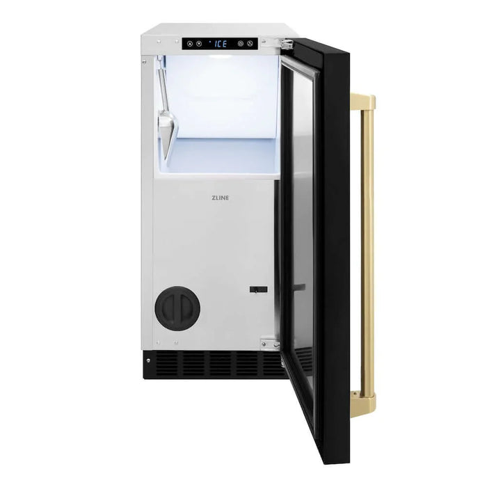 ZLINE Autograph Edition 15" Touchstone Gourmet Ice Maker, Drain Pump, Black Stainless Steel Door, Accents IGMDZ-BS-15-CB09K