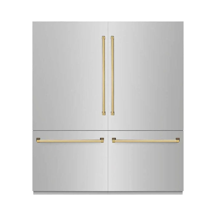 ZLINE 72" Built-In Bottom Freezer Refrigerator,Water Dispenser, Ice Maker,Graphite Gray Polished Gold GRBITZ-304-72G09K