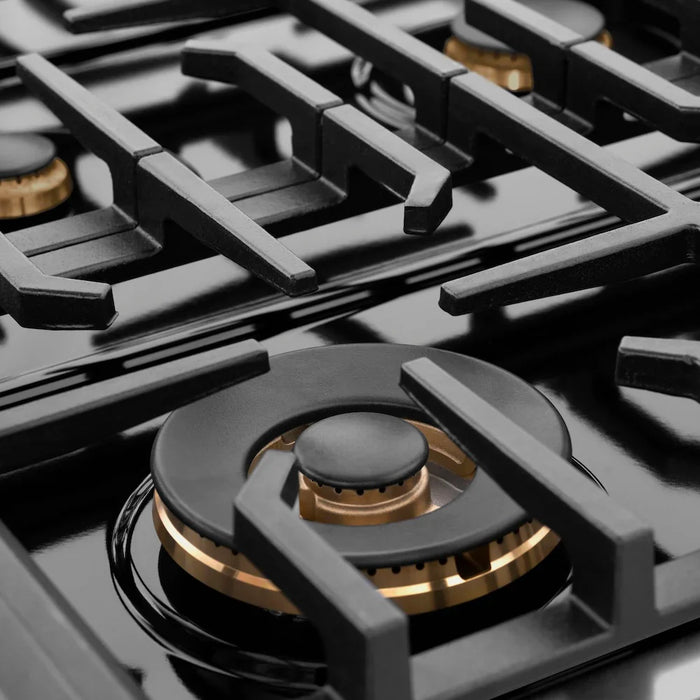 ZLINE Autograph Edition 48" Paramount Dual Fuel Range, 6 Burner Gas Cooktop, Electric Convection Oven, Black Stainless Steel, Helix Handle and Knob SDRBZ-48-KCB09K