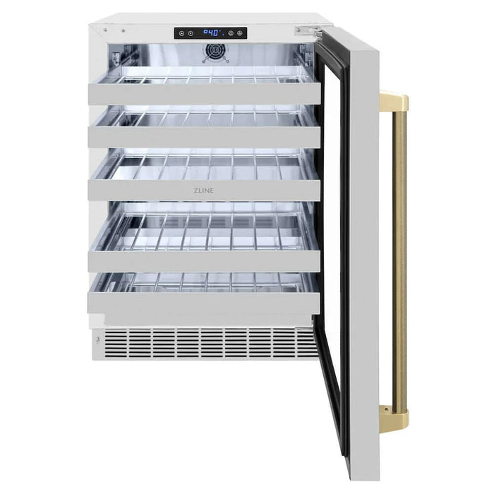 ZLINE Autograph 24" Dual Zone 44 Bottle Wine Cooler With Stainless Steel Glass Door, Helix Handle, Accents RWDOZ-GS-24-KCB09K