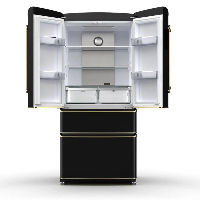 Forno Luigi 33" French Door Refrigerator, Black, Antique Brass, FFFFD1791-33BLK09K