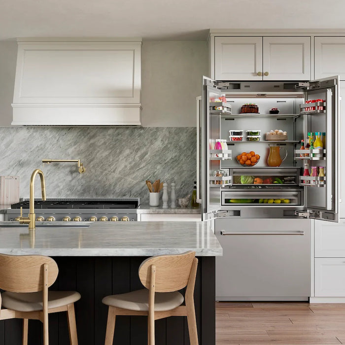 ZLINE 36" Panel Ready French Door Built-In Bottom Freezer Refrigerator, Water Dispenser, Ice Maker, Stainless Steel Interior SRBIV-3609K