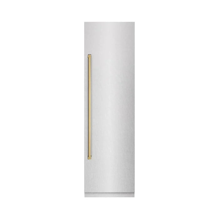 ZLINE 24" Column Refrigerator DuraSnow®Stainless Steel, Graphite Gray Interior Polished Gold RCRVZ-SN-24-G09K