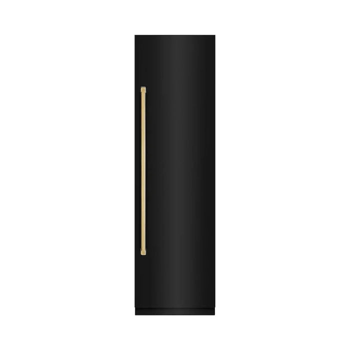 ZLINE 24" Column Refrigerator Black Stainless Steel, Graphite Gray Interior Polished Gold RCRVZ-BS-24-G09K