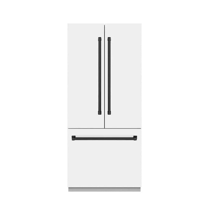 ZLINE 36" Built-In Bottom Freezer Refrigerator with Water Dispenser, Ice Maker, White Matte, Graphite Gray Interior, Matte Black GRBIVZ-WM-36-MB09K