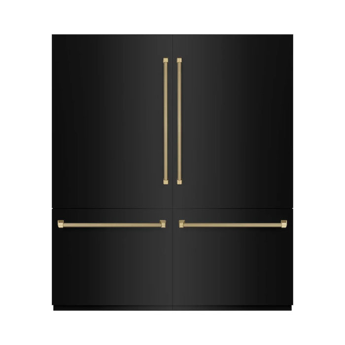 ZLINE Autograph Edition 72" French Door Built-In Bottom Freezer Refrigerator, Water Dispensers, Ice Makers, Black Stainless Steel, Graphite Gray Interior, Helix Handles GRBITZ-BS72-KCB09K