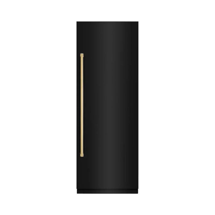 ZLINE 30" Column Refrigerator Black Stainless Steel, Graphite Gray Interior Polished Gold RCRVZ-BS-30-G09K
