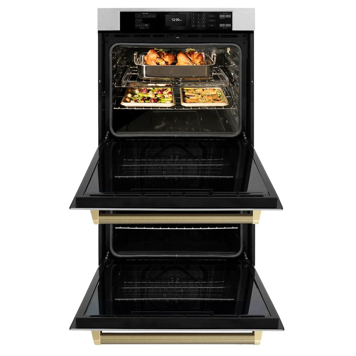 ZLINE Autograph Edition 30" Professional True Convection Double Wall Oven, Air Fry, Self Clean, Stainless Steel, Helix Handles WADSZ-30-KCB09K