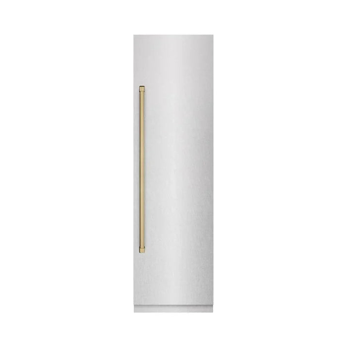 ZLINE 24" Column Refrigerator DuraSnow®Stainless Steel, Graphite Gray Interior Champagne Bronze RCRVZ-SN-24-CB09K
