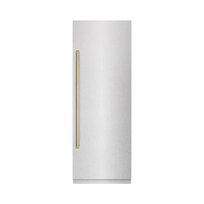 ZLINE 30" Column Refrigerator DuraSnow®Stainless Steel, Graphite Gray Interior Polished Gold RCRVZ-SN-30-G09K