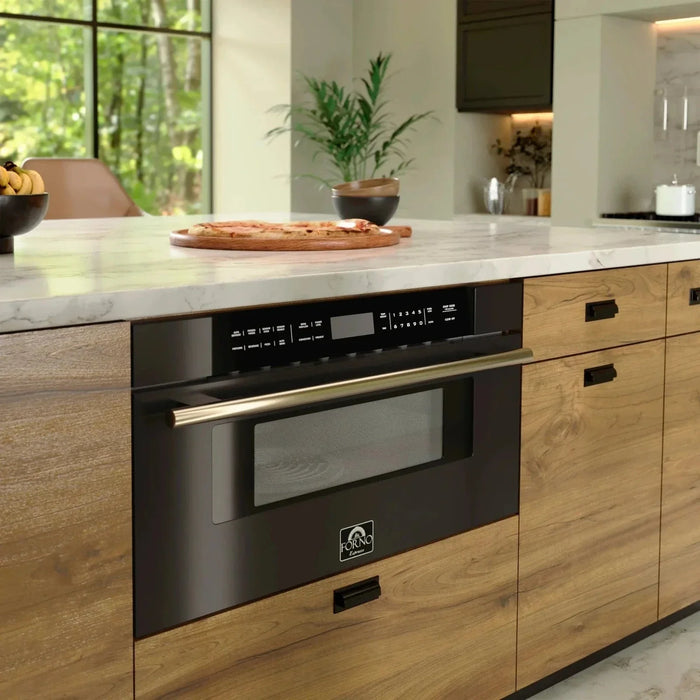 Forno 30" Microwave Drawer Black with Antique Brass, FMWDR3000-30BLK09K