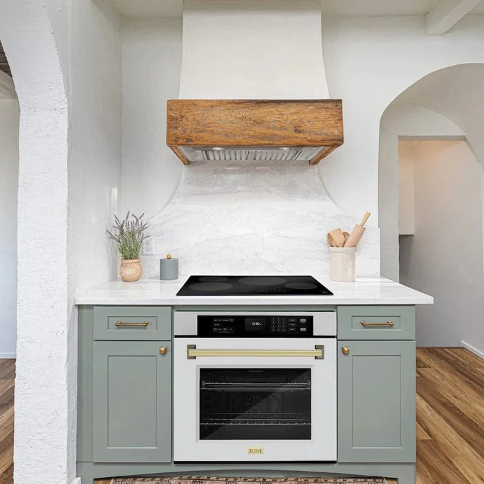 ZLINE 30"Professional True Convection Single Wall Oven, Air Fry, Self Clean, DuraSnow® White Matte, Gold WASSZ-WM-30-G09K