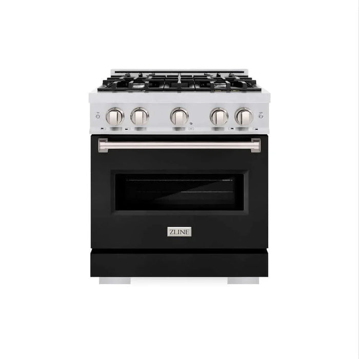 ZLINE 30" Dual Fuel Range, Gas Cooktop, Electric Convection Oven DuraSnow®Stainless Steel, Black Matte Door CDRS-BLM-3009K