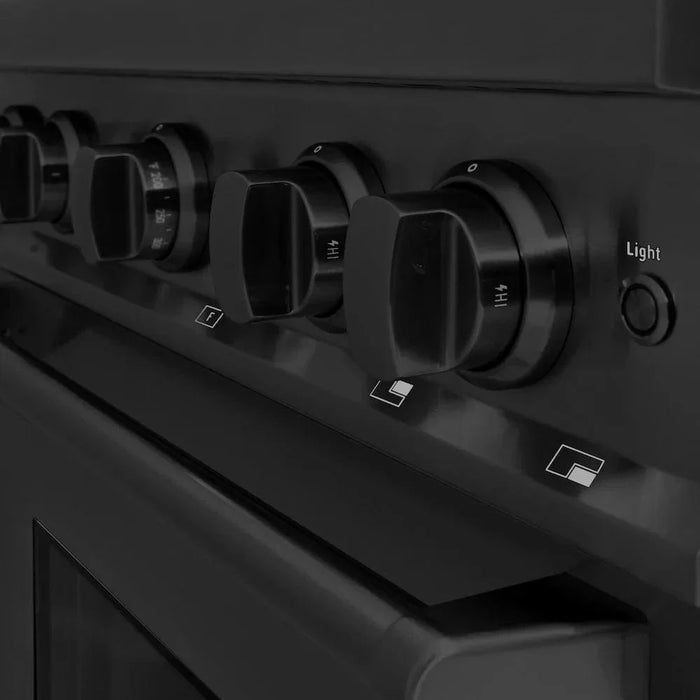 ZLINE 30" Dual Fuel Range, Gas Cooktop, Electric Convection Oven Black Stainless Steel Brass Burners, CDRB-BR-3009K